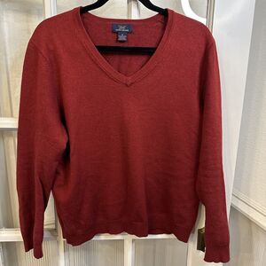 Brooks Brothers 346 Sweater Mens Size Medium M Wool Blend Red V-Neck Pullover